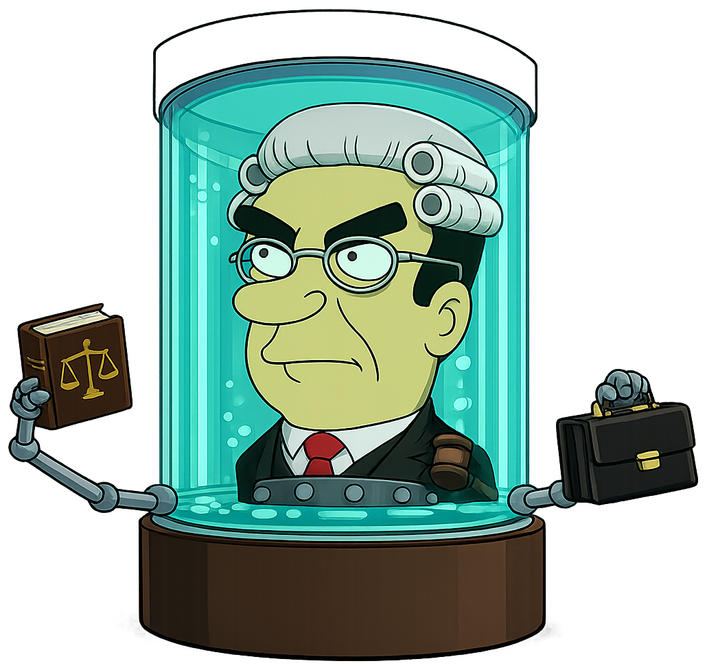 The head in a jar dressed as a lawyer
